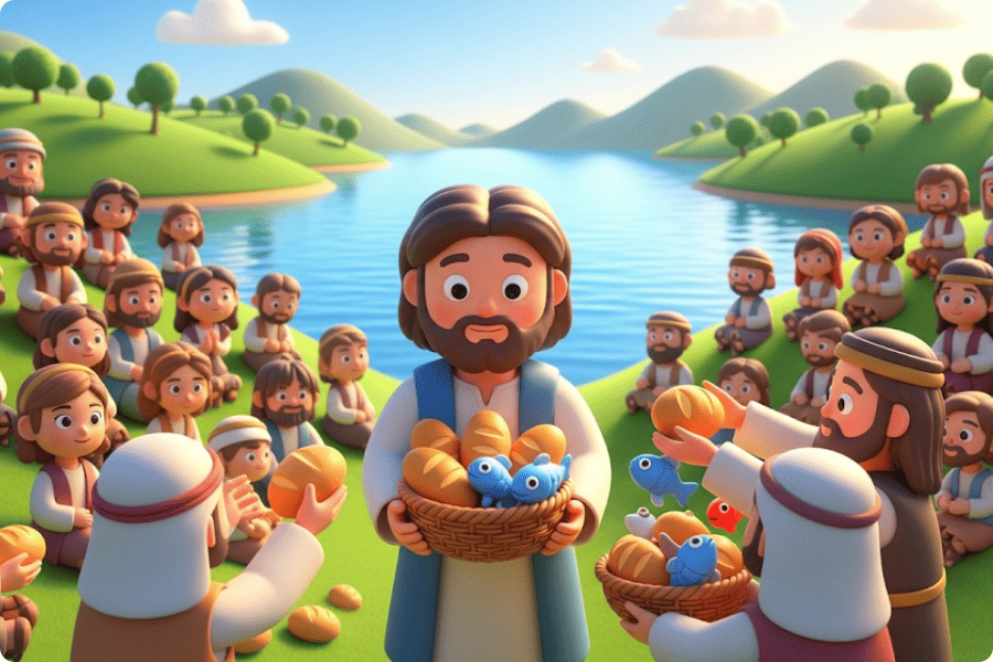 Histórias Bíblicas Infantil Multiplicação de pães e peixes