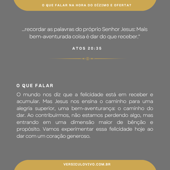 O que falar na hora do Dízimo e Oferta?