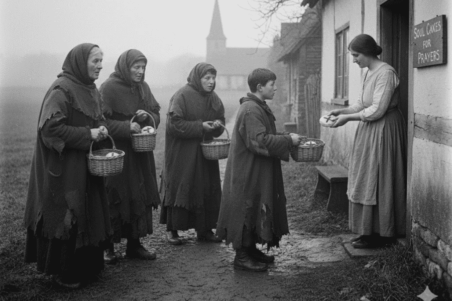Inglaterra medieval, por exemplo, os pobres iam de casa em casa pedindo soul cakes (bolos de alma) em troca de orações pelos mortos da família.