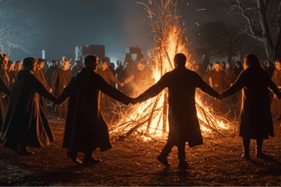 Um celebração de Samhain de neo pagãos na Irlanda