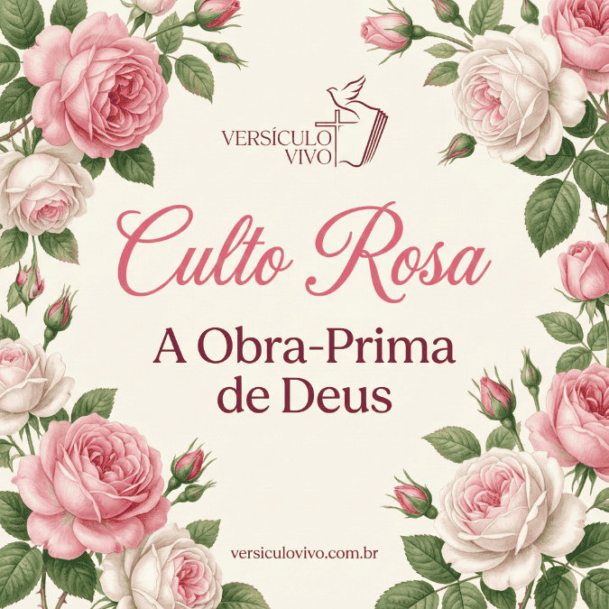Convite Culto Rosa Tema A Obra-Prima de Deus com Rosas