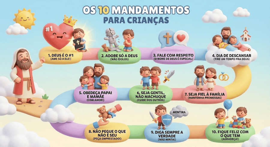 Os 10 mandamentos explicados para crianças