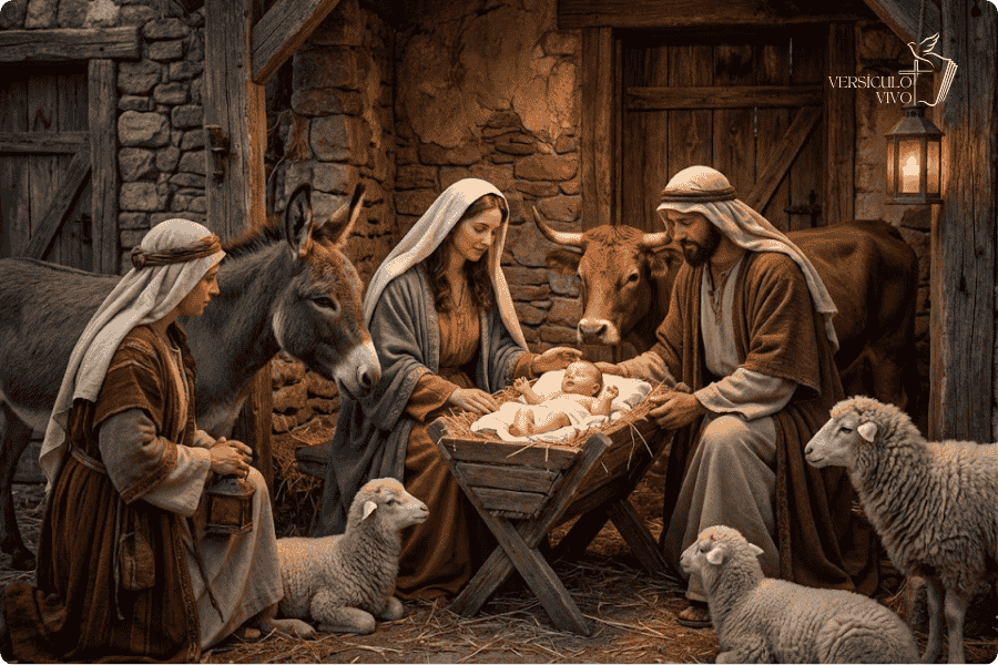 Jesus na Manjedoura com José e Maria e os magos