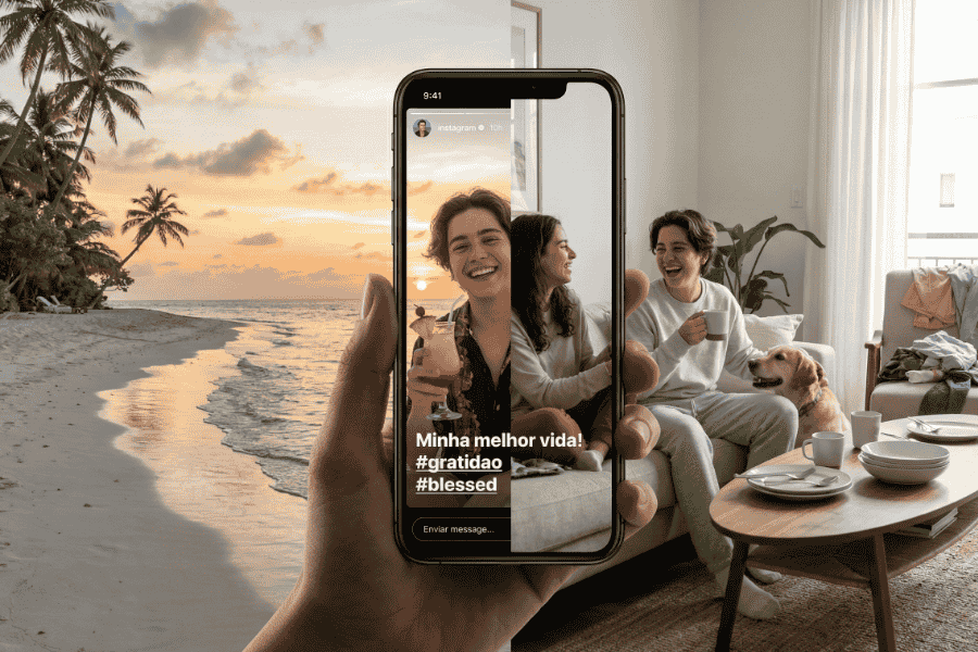 A ilusão da vida perfeita nos Stories Contentamento na vida real