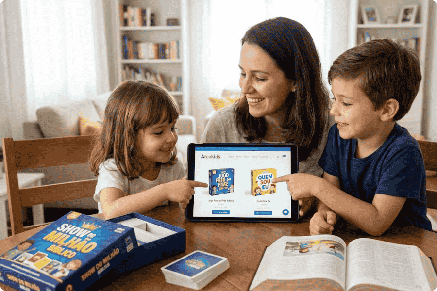 Quais lojas online vendem jogos de perguntas bíblicas para crianças?