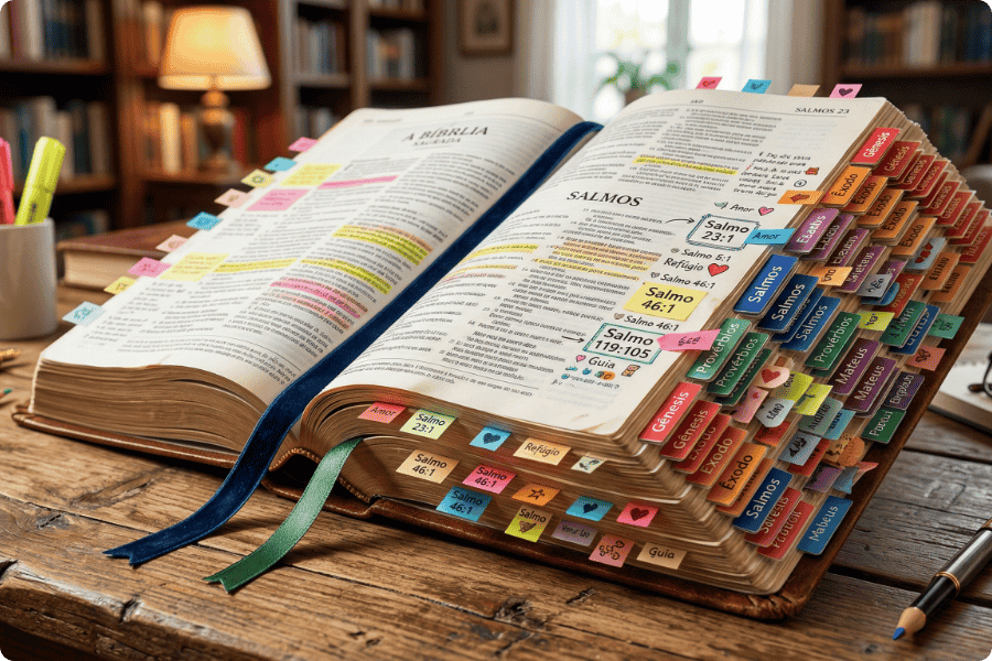 Exemplos de abas marcadoras coloridas para Bíblia